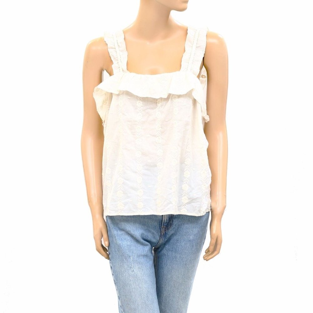 Sezane Paris Hermine Blouse Top White Floral Embroidered Cotton - Picture 4 of 7